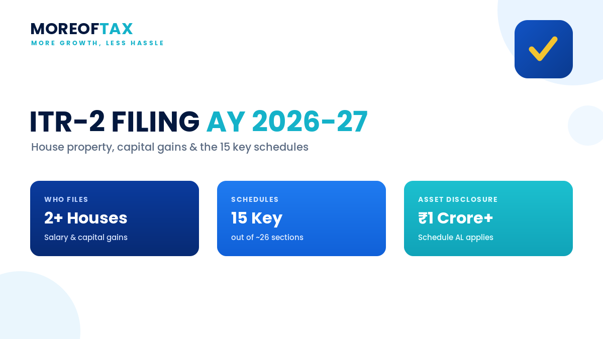 ITR-2 filing for AY 2026-27 - guide to the 15 key schedules by MoreofTax